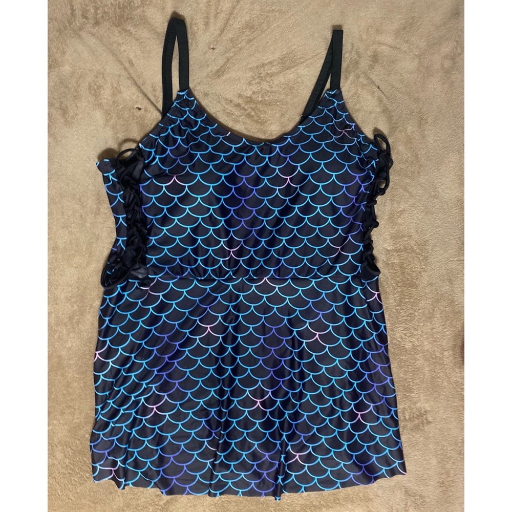Blue Mermaid One Piece with Swim Skirt